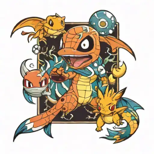 Pokemon and Comics style with characters tattoo design idea