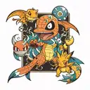 Pokemon and Comics style with characters tattoo design idea