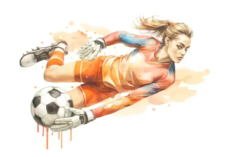 Female goalkeeper stopping a ball tattoo design idea