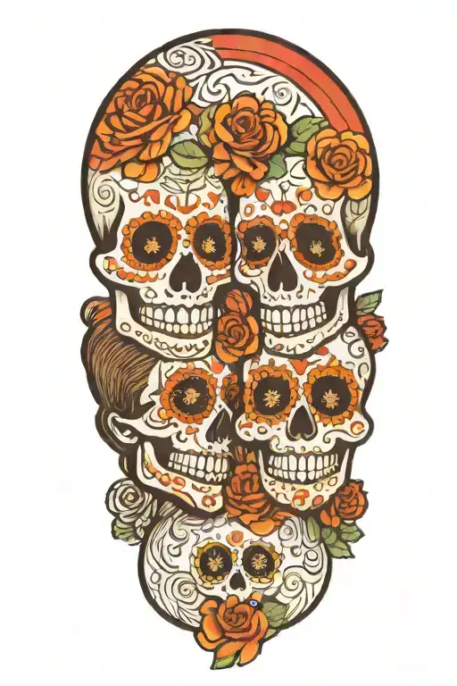 day of the dead. man and woman facing each other with res highlights  tattoo design idea