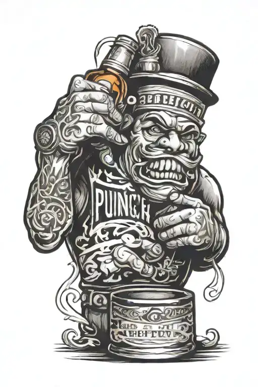 punch, competition, success, respect, whiskey tattoo design idea