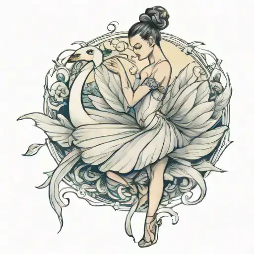 ballerina in swan tattoo design idea