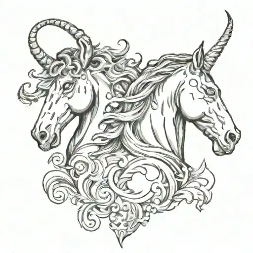 Capricorn and Horse head tattoo design idea