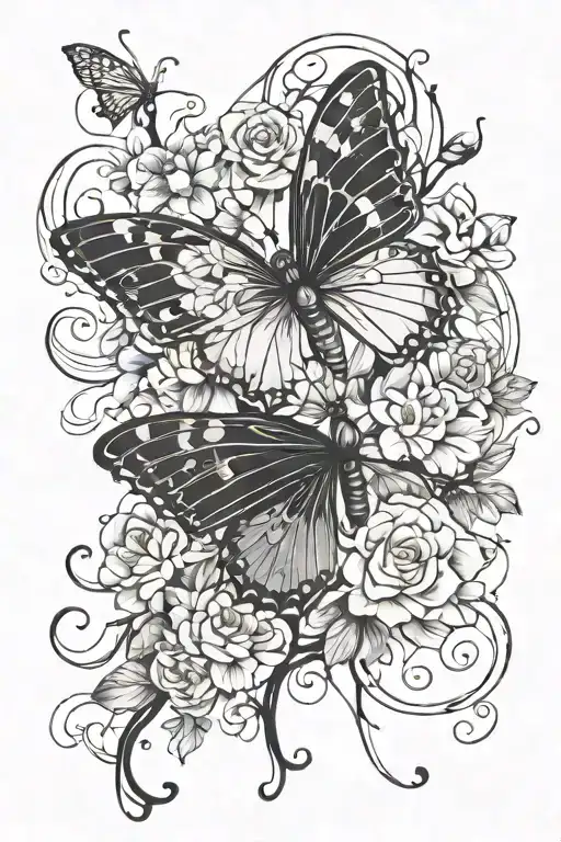 butterfly's, flowers, dragonflies, vines tattoo design idea