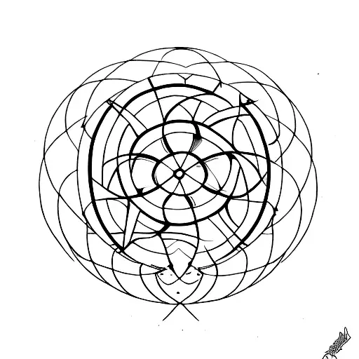 Symmetrical crop circle with geometric lines and organized chaos tattoo design idea