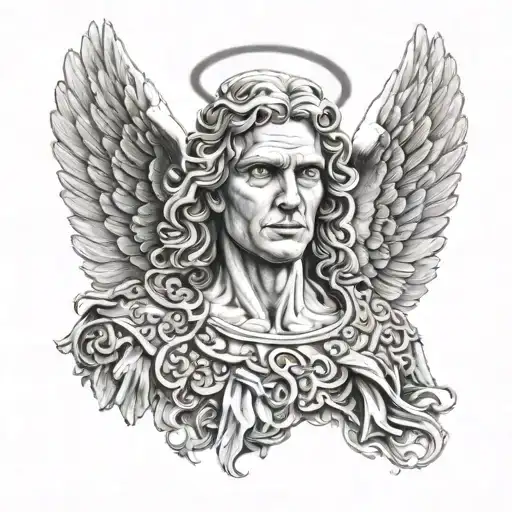 angel men face tattoo design idea