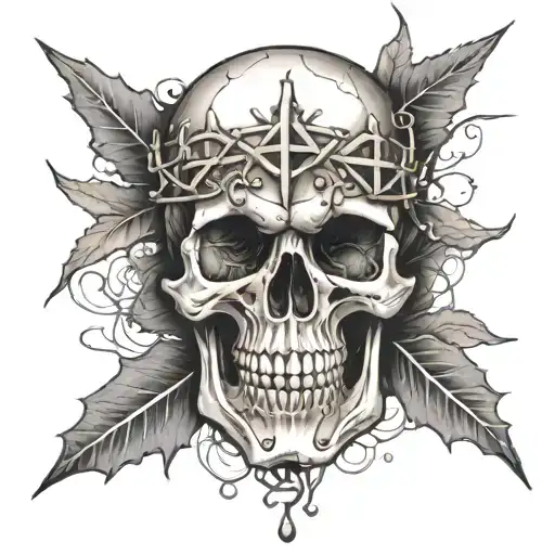 A skull tattoo with elements of Jesus' face and a crown of thorns tattoo design idea