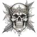 A skull tattoo with elements of Jesus' face and a crown of thorns tattoo design idea