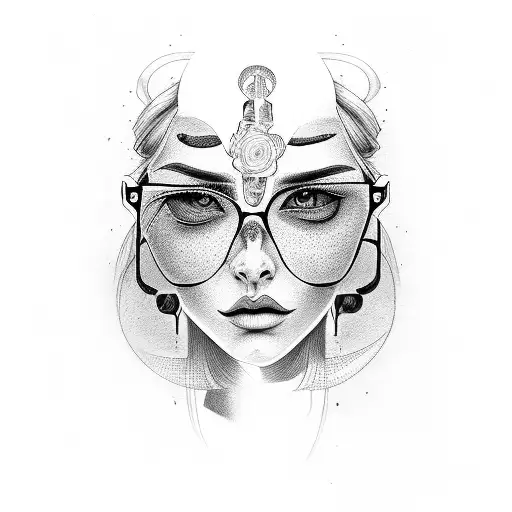 double-face woman with glasses  tattoo design idea