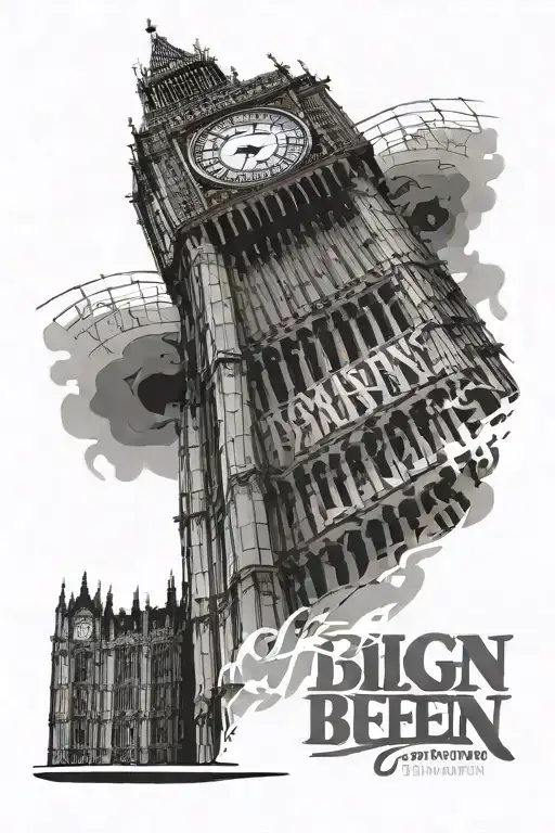 big ben clock tower with big ben text written underneath tattoo design idea