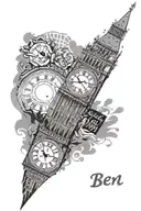 big ben clock tower with big ben text written tattoo design idea