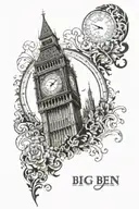 big ben clock tower with big ben text written tattoo design idea