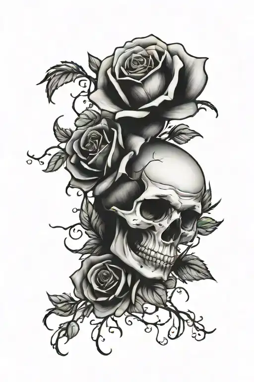 rose and skull tattoo design idea
