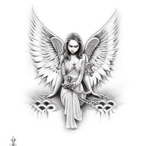 Laying Angel watching a demon tattoo design idea