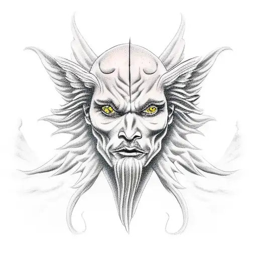 Angel holding his elbow and a demon on top tattoo design idea