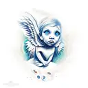 Laying Angel watching a demon tattoo design idea