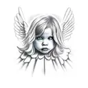 Laying Angel watching a demon tattoo design idea