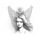 Laying Angel watching a demon tattoo design idea