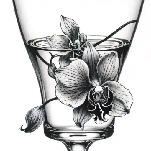 small orchid inside a champagne glass tattoo design idea
