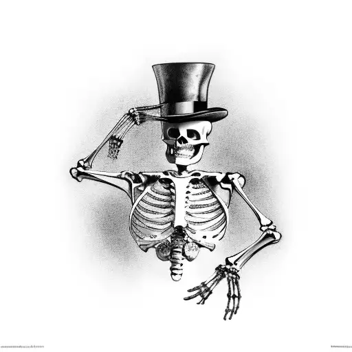 skeleton body dancing and wearing a top hat tattoo design idea