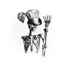 full skeleton dancing and wearing a top hat and cane made of bones tattoo design idea