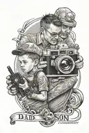 dad and son with a cam photography camera  tattoo design idea