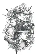 dad and son with a cam photography camera  tattoo design idea
