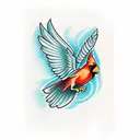 Cardinal flying down tattoo design idea