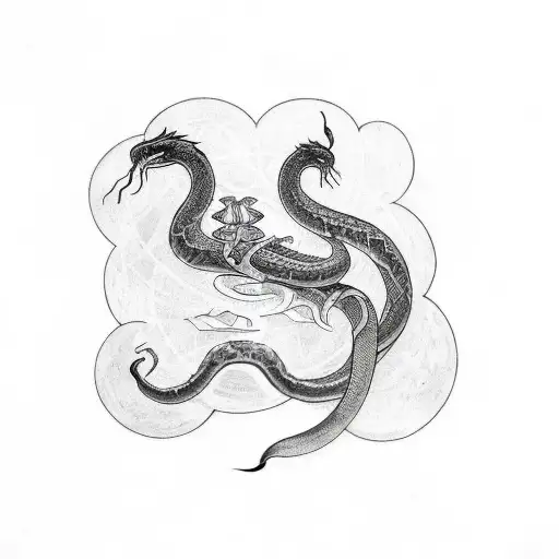 long spine tattoo with symbols and a snake tattoo design idea