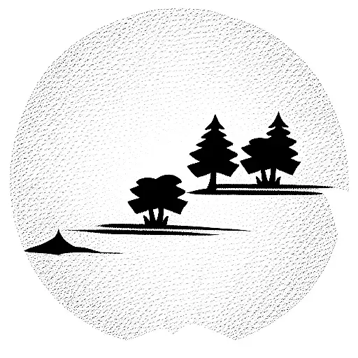 hill with house and 6 cypress trees tattoo design idea