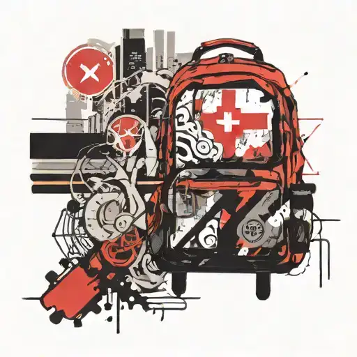 Swiss Gear Backpack with Bajoran symbol in Background, NY Subway passing under tattoo design idea