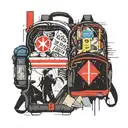 Swiss Gear Backpack with Bajoran symbol in Background, NY Subway passing under tattoo design idea