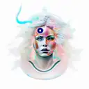 goddess of victory nike severed head tattoo design idea