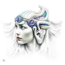 goddess of victory nike severed head tattoo design idea