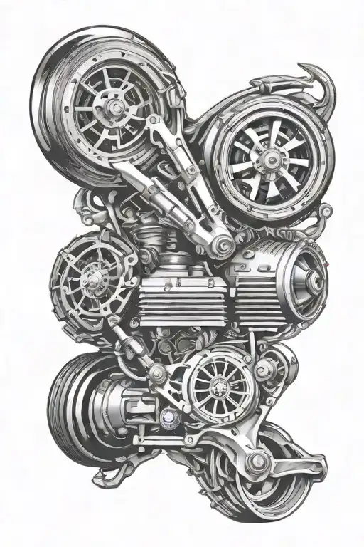 drag racing and turbocharger transforming tattoo design idea