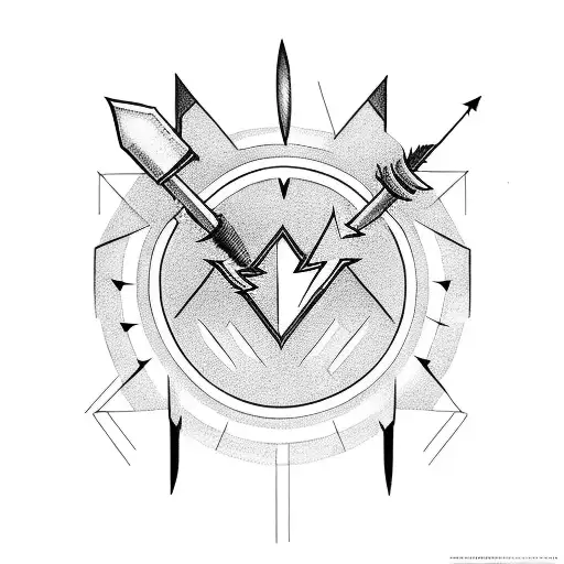 An electrician-themed tattoo featuring a lightning bolt and a geometrical arrow tattoo design idea