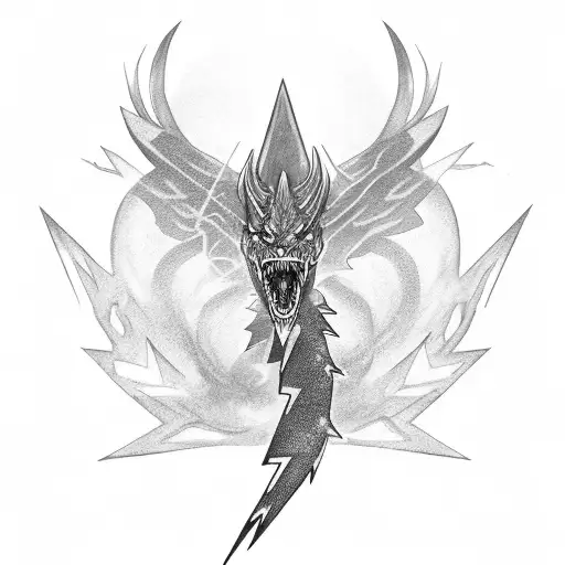 A fierce dragon wrapped around a lightning bolt tattoo design idea