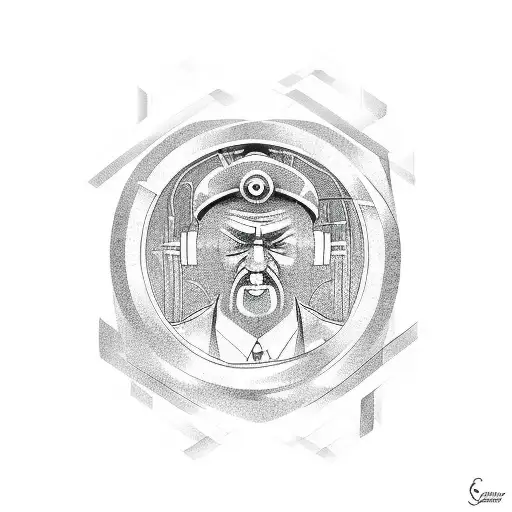 Design a Suminagashi-inspired tattoo of a steelworker surrounded by swirling metallic patterns tattoo design idea