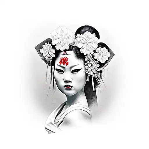 geisha with fan tattoo design idea