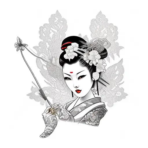 geisha with fan tattoo design idea