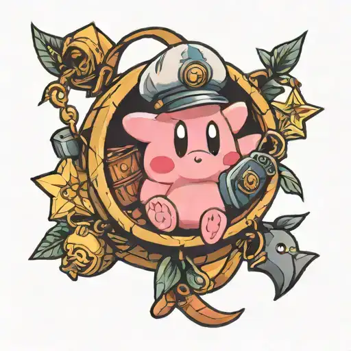 Kirby with baby Kirby in a satchel tattoo design idea