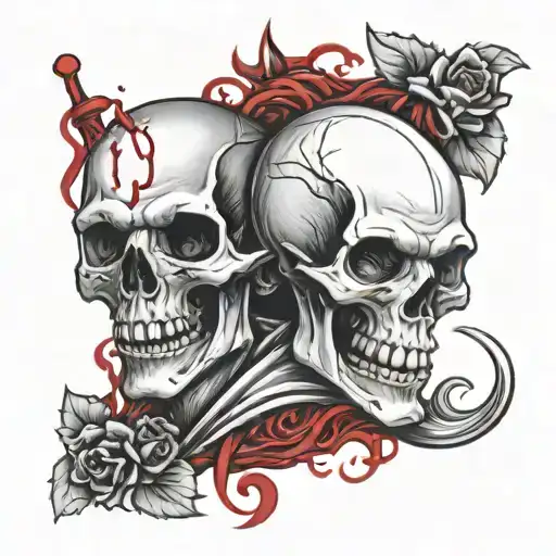 Skull and vampire drinking blood tattoo design idea