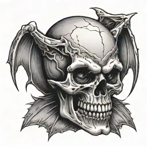 Skull with vampire fangs smirking tattoo design idea