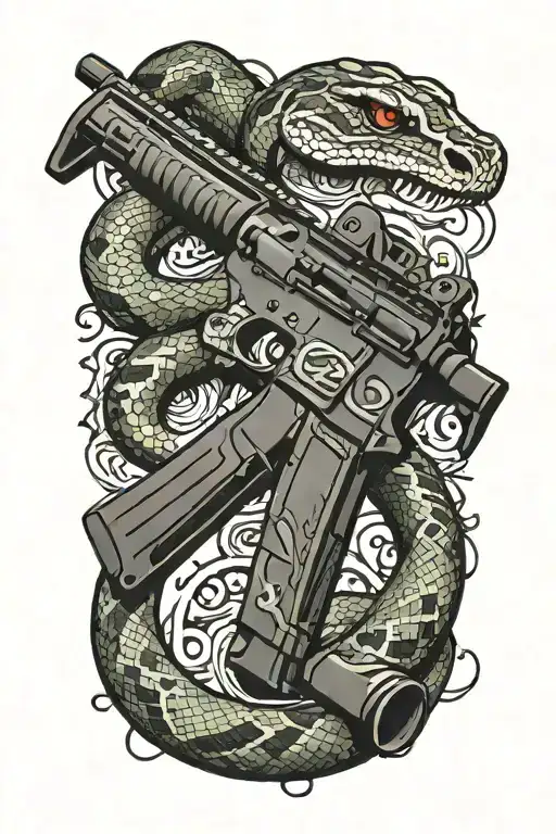 m4 rifle with snake wrapped tattoo design idea