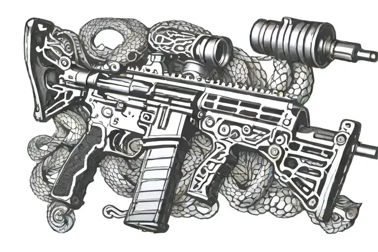 american AR 15  rifle with snake coiling tattoo design idea
