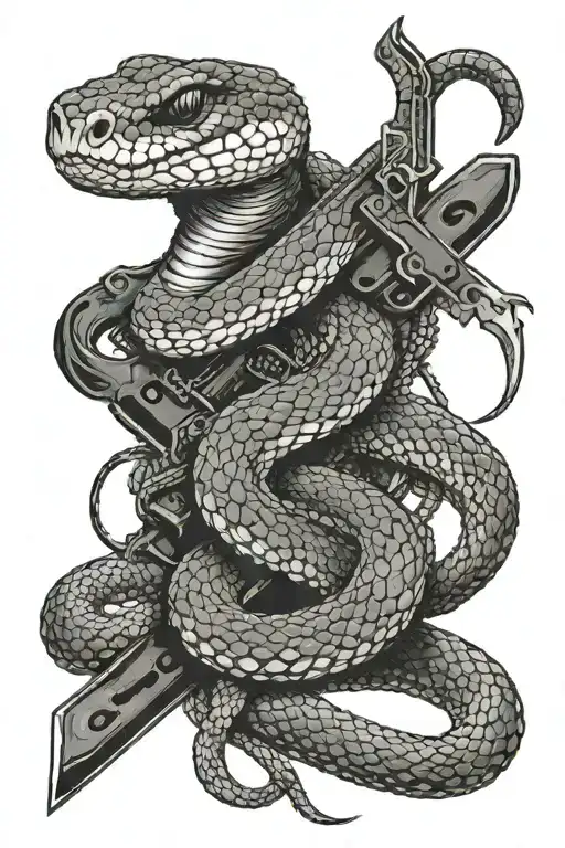 A rattle snake intertwined with a AR 15, symbolizing protection and vigilance tattoo design idea