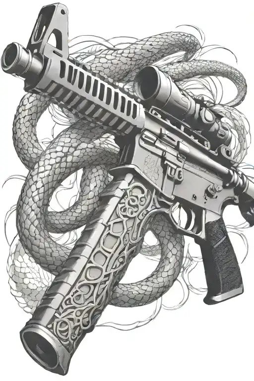 rattled snake wrappped around AR 15 rifle tattoo design idea