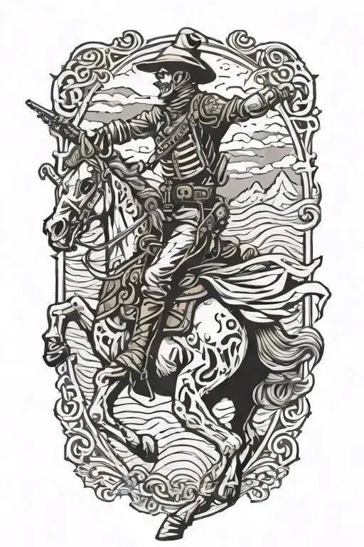 tactical skeleton cowboy riding a horse tattoo design idea
