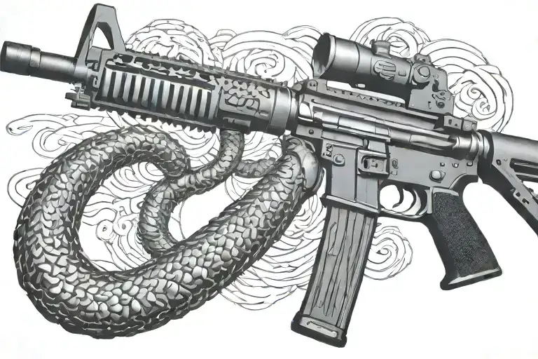 rattled snake wrappped around AR 15 rifle tattoo design idea