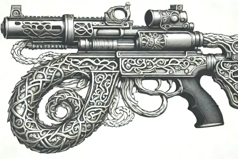 rattled snake wrappped around AR 15 rifle tattoo design idea